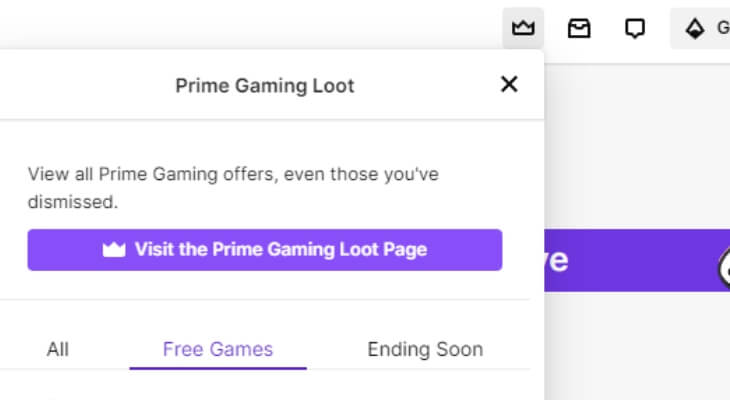 Prime Gaming Loot Menu On Twitch